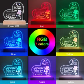 ZEEYUAN Mum Birthday Gift Mother's Day New Mum Gift Acrylic Engraved Night Light with 7 Colors Presents for Mum Thanksgiving Christmas
