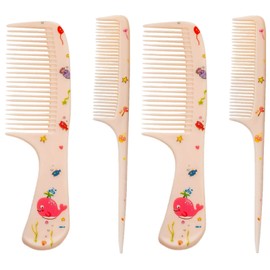 Cute Hair Comb Set, 4 Pcs Pink Strawberry Fruit Combs Plastic Fine Tooth Rat Tail Combs for Women Girls All Hair Types Long Short Wet Dry Curly Straight Hair