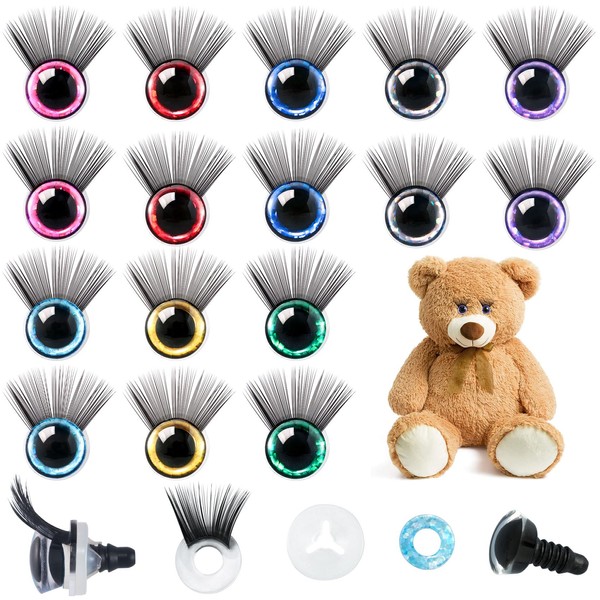 HINZIC 64PCS 12MM Toy Eyes with Eyelash Mix Color Safety