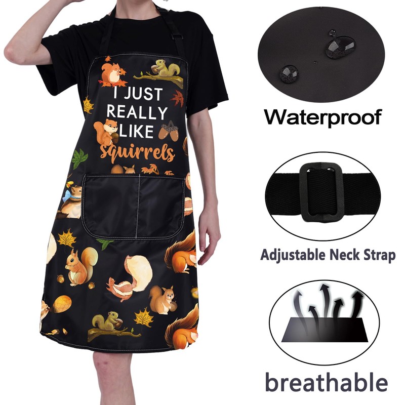 ENSIANTH Squirrel Apron Squirrel Cooking Kitchen Apron With Pockets Squirrel