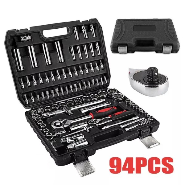 Unbranded Socket Set 94 Pcs Ratchet Spanner Wrench 1/2" 1/4"