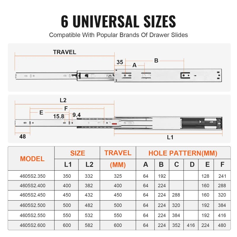 Drawer Slides 16 Inch Steel Full Extension Ball Bearing Heavy
