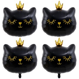 Giant Cat Balloons 22 Inch Adorable Black Crown Kitty White Cat Balloons for Kitten Pet Cat Theme Birthday Party Decorations