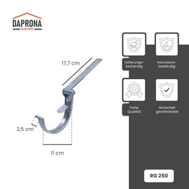 DAPRONA Adjustable Gutter Bracket, Gutter Bracket Silver RG 250 for semi-Circular Gutter, Adjustable in Height and Pitch, high Corrosion Protection