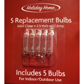 Holiday Time 2x Replacement Christmas Light Bulbs 5 Clear 2.5V Out/Indoor 10 Total