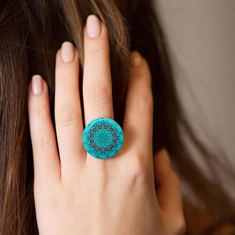 Boho Groß Mandala Design Runde Statement Ringe Einstellbar Schmuck für