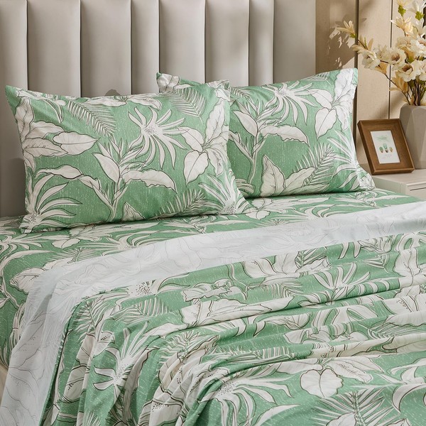 Gogreen 100% Cotton Sheet Set California King Size, Green Floral,