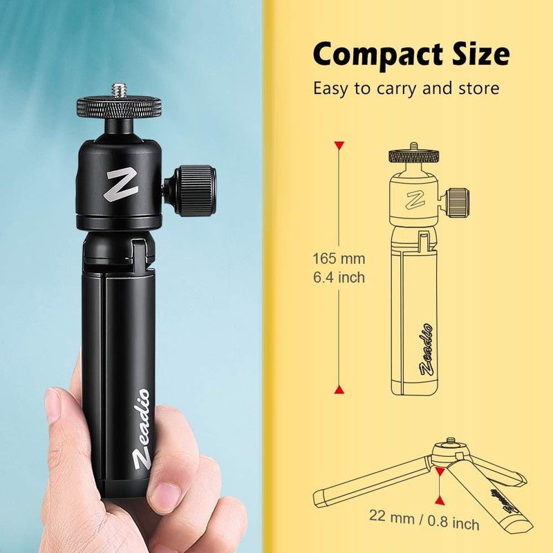Zeadio Metal Mini Tripod with Ball Head Mount, with 1/4