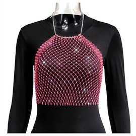 Camisetas sin mangas de malla transparente para mujer, con diseño de diamantes, para cubrir la playa, para fiestas rave, club, Hot Pink, One Size