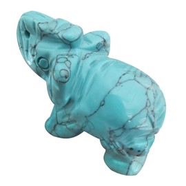Lovionus89 40 mm Hand Carved Crystal Elephant Figures, Happy Bag, Stone Animal Statue, Sculpture, Home Decoration, Green Howlite Turquoise