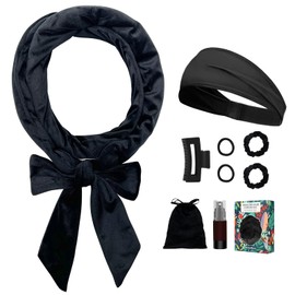 Gwabee No Heat Curling Headband, 70" Soft Hair Curlers to Sleep In Overnight Curls Headband, No Heat Hair Curler Ribbon Curl Wrap for Long Hair Rollers, 9 PCS Curling Rods Set with Yoga Strap -Black