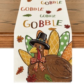 Artoid Mode Turkey Gobble Thanksgiving Table Runner, Harvest Fall Autumn Kitchen Dining Table Decoration for Home Party Decor 13x72 Inch