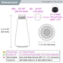Angle Simple Kitchen Faucet Head Replacement, G 1/2 or 13/16 Inch Male Thread Connector, Tested to NSF/ANSI/CAN 61 & 372, Sink Faucet Sprayer Attachment, Stream Spray and Pause Mode, Brushed Nickel