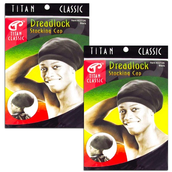 Titan Classic Black Dreadlock Stocking Cap - 2 Pieces