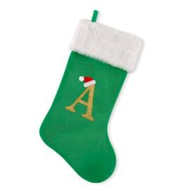DYPUEYAK - Calcetines de Navidad verdes de 20 pulgadas con letras bordadas, decoración navideña personalizada (letra A)