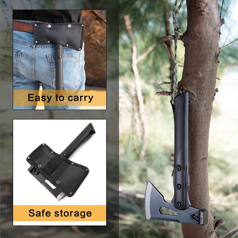 10.5 inch Survival Camp Axe, Camping Hatchet/Hammer Tool with Sheath