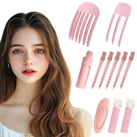 Wood Homing Hair Clips Set - 11Pcs Easy High Crown Volume Root Clips for Fluffy Bangs, No Crease Volumizer Tool Hair Accessories for Women Girls Natural Puffy Lifting Roots Curly (Pink)