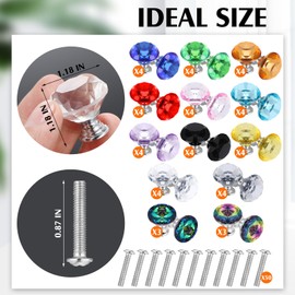 DoubleFill 50 Pcs Colorful Crystal Cabinet Knobs Glass Dresser Knobs 30mm Colored Diamond Shape Drawer Pulls Handle with Screws for Kitchen Wardrobe Bathroom Cupboard