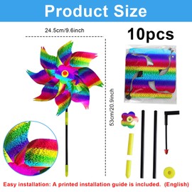 10 Stück Reflektierende Windmühle zur Taubenabwehr – Vogelabwehr Windrad für Garten, Farm, Obstgarten, Hof – Effektiver Vogelschreck und Windspiel（Regenbogenfarben）