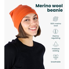 Merino Wool Beanie Men and Women – Novelty Cuff Merino Wool Hats for Men and Women - Unisex Adult Beanie Hat and Socks (Rusty Orange, Large-XLarge)