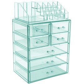 Sorbus Cosmetic Makeup and Jewelry Storage Case Display - Spacious Design - Great for Bathroom, Dresser, Vanity and Countertop (3 Large, 4 Small Drawers, Teal Thrill)