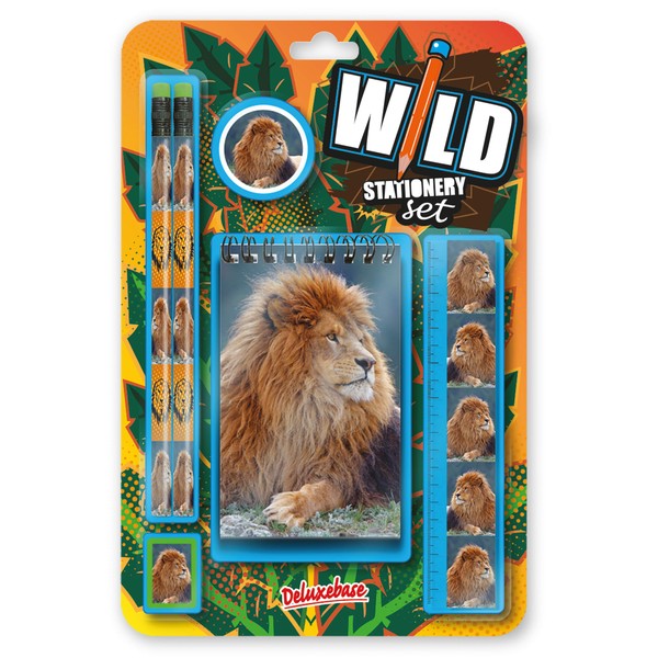 Deluxebase Wild Stationery Set - Lion These fun school supplies