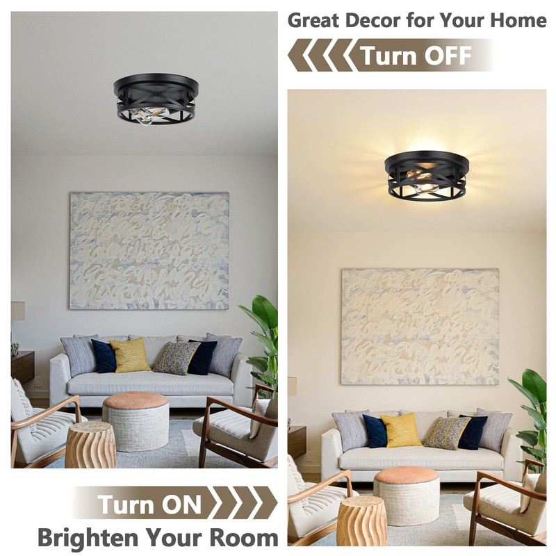 2-Light Flush Mount Ceiling Light Fixtures, 2-Pack Farmhouse Black Ceiling