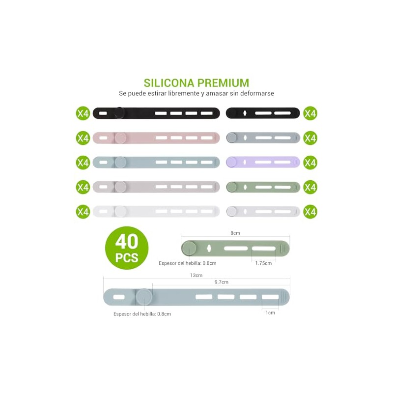 NEARPOW Organizador de Cables Ajustable, Bridas de Silicona Reutilizables y