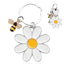 HotoPink Daisy Flower Keychain for Women, Cute Metal Daisy Keyrings for Purse Keys, Charm Flower Keychain Bag Accessories for Women Girls Men Best Friend Birthday Keyrings Gifts