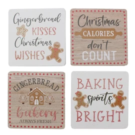 Widdle Gifts Christmas Gingerbread Coasters Design Christmas Wooden Set of 4 Coasters in Holder
