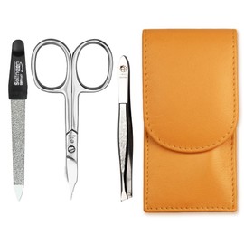 Sonnenschein by Hans Kniebes - Manicure Set 3 Pieces - Nail Scissors, Nail File and Tweezers - Pocket Manicure Nail Care Set - Nappa Lambskin Manicure Case (Corn Yellow)