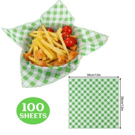 Acasimo 100 PCS Deli Paper Sheets, 12"x12" Wax Paper Sheets for Food, Checkered Sandwich Wrapping Grease Resistant, Food Basket Tray Liners Wrappers for Burger, BreadLunch, Party, Festival, Picnic, BBQ