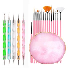 21 Pcs Nail Art Brushes, Nail Art Design Tools,Double Ended Nail Art Brushes for Makeup Beauty Nail Art Hand-Painted Toning Salon DIY Manicure (Pink)