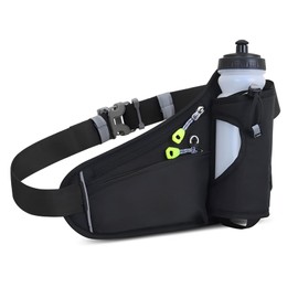 1 Pcs Running Belt with Water Bottle, Hydration Belt for Running, Hiking, and Outdoor Activities, Adjustable Waist Bag with Water Bottle Holder, Black