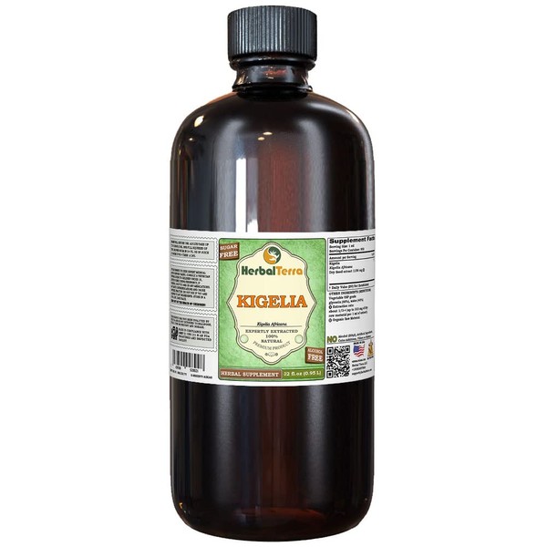 Kigelia (Kigelia Africana) Glycerite, Organic Dried Bark Alcohol-FREE Liquid Extract (Brand name: HerbalTerra, Proudly made in USA) 32 fl.oz (0.95 l)