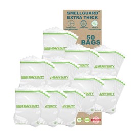 50 PACK, Heavy Duty 5mil Thick REUSABLE Food Freezer STORAGE BAGS by Smelly Proof, Extra X-Large, US-Made, Non-Silicon, No PEVA, BPA FREE, Dishwasher-Safe, Triple Zip, XXL 2-Gallon 12" x 16" - 50 pcs