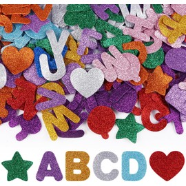 280 pegatinas de espuma con purpurina, 10 colores, pegatinas autoadhesivas del alfabeto A-Z, suministros para manualidades, proyectos escolares, decoraciones de fiesta