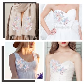 PLIGREAT 4 Pcs Floral Embroidered Mesh Appliques, Beaded Rhinestone Flower Applique Patches Sewing On Decorative Fabric Appliques for DIY Wedding Brides Prom Dresses Tailors Shop Clothes Accessories