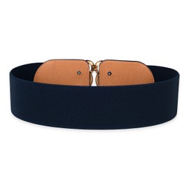 BlackButterfly Stretchy Vintage Wide Waspie Elastic Pearl Buckle Waist Belt (Midnight Blue, L)