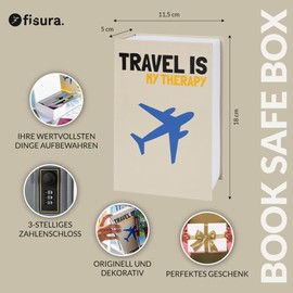 Fisura Travel Is My Therapy Book Safe Box with Combination Lock Hidden Cash Box Original Box with Lock Dimensions: 18 x 11.5 cm