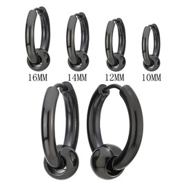 Stainless Steel Black Circle Beads Huggie Hinged Hoop Earrings for Men Women, 2pcs