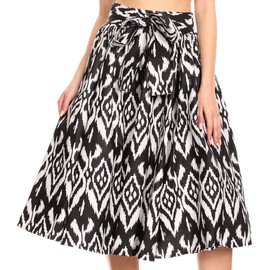 Sakkas 19421 - AMA Women's Vintage Circle African Ankara Print Midi Skirt with Pockets - 111-Black/white - OS