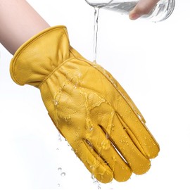 Water Repellent Leather Work Gloves for Men & Women,Reinforced Durable Gardening Gloves,Cowhide Work Gloves,Puncture & Cut Resistant,Ideal for Construction, Chainsaw, Farm,Welding(Medium)