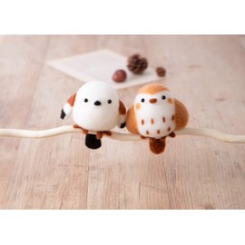Hamanaka Wool Felt Kit, Marukoro Aclaine Marukoro Series, Shimahaga and Puffy Sparrows, Brown