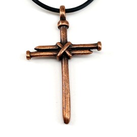 FORGIVEN JEWELRY Large Nail Cross Antique Copper Finish Pendant Black Cord