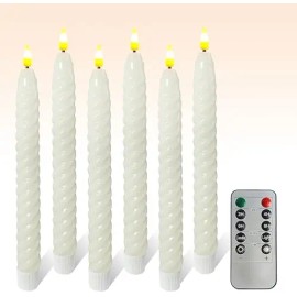9.8 Inch Pastel Candy-Colored LED Flameless Taper Candles Battery Operated 3D Wick Remote Timer Real Wax Candlestickcolor: White, size: 9.8 inch