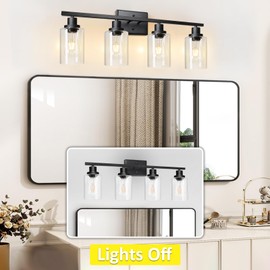 Ascher 4-Light 29.3" Wall Sconces, Modern Vanity Light Fixture with Clear Glass Shade, Black Finish Wall Light for Mirror Bedroom Hallway, E26 Base (Bulbs Not Included)