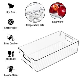 Clear Plastic Storage Bins, Perfect for Kitchen Organization or Pantry Organization and Storage, Large Fridge Organizer Plastic Bins, Pantry Organization and Storage Bins, Cabinet Organizers
