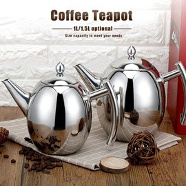 lyrlody Tea Pots, Large Teapot Container with Filter Stainless Steel Teapot Coffee Pot Tea Press No Leakage Welded Tea Containing Kettle with Vapor Outlet Tea Pot for Home Hotel(1.5L/1500ml)