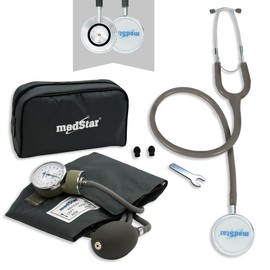 Baumanometro Aneroide Medstar Kit con Estetoscopio de Doble Campana FULL COLOR (GRIS)
